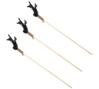 LAPYAPPE 3pcs Interactive Cat Teaser Wand Set with Wooden Rods and Feather Plumes, Cartoon Design for Cats and Kittens, Fun and Engaging to Reduce Boredom Indoors