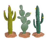 LAPYAPPE 3Pcs Miniature Cactus Figurines Set, Micro Landscape Ornament with Green and Yellow Flower Designs, Small Faux Succulent Decor for Living Room, Office, and Garden Display