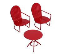 LAPYAPPE 3pcs Miniature Dollhouse Dining Classic Red Bistro Table and Chairs for Fairy Garden Cozy Dollhouse Furniture for Micro Landscape Lightweight and Modular Design for Easy Display