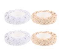 LAPYAPPE 4 Rolls Self-adhesive Cotton Lace Washi Tape with Easy Application and Transport for Art and Craft Needs, Wrapping, Wedding Ribbon Decoration in Beige and White