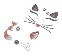 LAPYAPPE 4pcs Animal Party Face Decals Sheet Featuring Cute Cat and Fox Designs, Skin-friendly Paper Material with Glitter and Rhinestones Decoration, for Christmas and Office Events