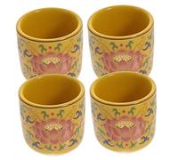 LAPYAPPE 4pcs Ceramic Buddhist Offering Cups for Buddha Worship and Temple Use, Yellow Round Decorative Water Cups Finely Polished Edges, Ritual Bowls for Offering Food and Water