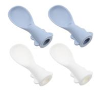 LAPYAPPE 4pcs Silicone Food Pouch Spoons with Detachable Design for Newborn Feeding Safe Soft Silicone Squeeze Pouch Attachments Fresh Keeping Feeding Supplies in White and Blue