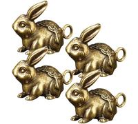 LAPYAPPE 4pcs Vintage Brass Bunny Pendant Keychains for DIY Hanging Decor and Desktop Decoration Year the Rabbit Figurine Charm Gifts