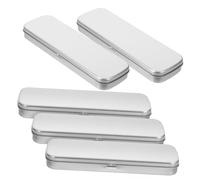 LAPYAPPE 5pcs Silver Iron Pencil Case Frosted Rectangular Metal Pen Box Single-Layer Design for School Stationery Student Supplies