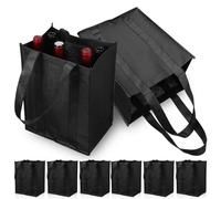 LAPYAPPE 6 Pcs Wine Bottle Carrier Tote Bags with Compartment Wear-resistant Non Woven Fabric Divider Bottles Bags Classic Black Elegant Style for Christmas and Thanksgiving