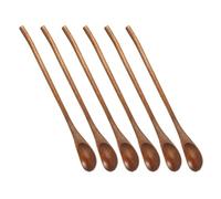 LAPYAPPE 6pcs Long Handled Wooden Coffee Spoons with Smooth and Polished Finish, Brown Wood Tasting Spoons for Stirring, Soup, Salad, and Cooking with Unique Wood Grain and Natural Elegance