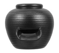 LAPYAPPE Ancient Style Mini Ceramic Water Fountain Jar with Circulating Waterfall for Indoor and Outdoor Fish Tank Garden Patio Décor, Black Small Tabletop Fountain for Zen Garden