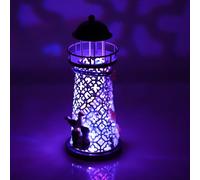 LAPYAPPE Iron Art Lighthouse Candle Holder Medium Hollow Design, Sky-blue Metal Candle Stand for Home and Desktop Decor, Romantic Mediterranean Style Ornament for Festival and Random Style