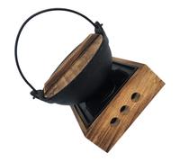 LAPYAPPE Japanese-style Cast Iron Cooking Pot with Wooden Stand Small Sukiyaki Hot Pot for Indoor Outdoor Use Uniform Heat Distribution High Temperature Resistant Stew Pan