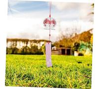 LAPYAPPE Japanese Style Glass Wind Chime Pendant Durable Hanging Wind Bell Decor for Garden Patio Indoor Outdoor Use Classic Japanese Ornament with Red Floral Pattern for Relaxing Home