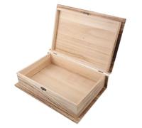 LAPYAPPE Large Capacity Rectangular Wooden Box with Hinged Lid Design for Organizing Books and Jewelry Storage Container, Light Brown Book-shaped Decorative Storage Box for Office and Home