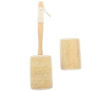 LAPYAPPE Loofah Bath Back Brush with Long Handle 2pcs Set - Natural Loofah Fiber Scrubbers with Replacement Head, Shower Body Scrubber for Elderly and Daily Bathing Care
