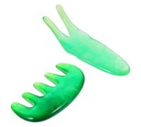 LAPYAPPE Multi-Functional Deep Green 2pcs Massage Comb Set 5-Tooth Scraping Board and Y-Shaped Eye Guasha Fork for Scalp, Eye Skin Acupuncture, and Facial Massage Therapy