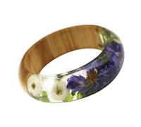 LAPYAPPE Resin Bracelet Dried Delphinium Flower Wooden Bangle Creative Hanfu Accessories Suitable for Han Chinese Costume and Everyday Clothes