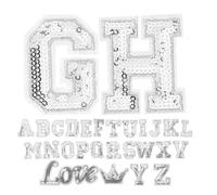 LAPYAPPE Silver Embroidered Alphabet Patches Sequin and Polyester Material Iron on Or Sew on Letters 56pcs Easy to Use and Comprehensive for Clothing Hats Jeans Dresses Socks Projects