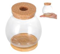 LAPYAPPE Small Glass Fish Bowl for Betta Fish with Bamboo Cushion Shape Mini Aquarium for Desk and Office Decoration with Lasting Time