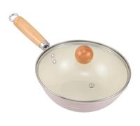 LAPYAPPE Small Iron Wok Nonstick Surface with Wooden Handle Glass Lid Resistant to Wear and Tear for Induction Cooktop Kitchen