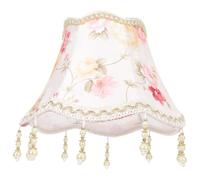 LAPYAPPE Vintage Medium Pink Peony Fabric Lampshade with Tassel Beads, European Style Dome Lamp Cover for Table, Wall and Ceiling Light Fixtures