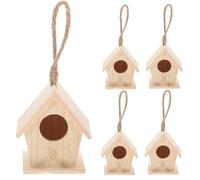LAPYAPPE Wooden Bird House with Realistic Look Random Color 5pcs Mini Bird Nest Pendant and Simulated Bird's Nest Decoration, Beige Wood Material for Home Decoration and Photo Background