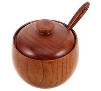 LAPYAPPE Wooden Condiment Jar with Airtight Lid and Spoon Solid Wood Seasoning Pot for Salt Sugar Pepper Multi-use Kitchen Spice Container with Retro Design Decorative Storage for Home and