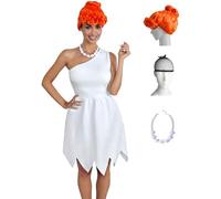Laqeyko Wilma Flintstone Costume Women Betty Fred Pebbles Costume One Shoulder Halloween Cosplay White LA257-XL