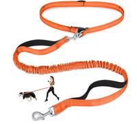 Laqibak Hands Free Dog Leash, Adjustable Waist Leash for Dog Walking, Dual Bungee 4.2-6.7 Feet Long with Reflective Stitches for Walking Hiking Running, Fits 26"- 43" Inch Waist, Orange