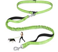 Laqibak Hands Free Dog Leash, Adjustable Waist Leash for Dog Walking, Dual Bungee Dog 4.2-6.7 Feet Long with Reflective Stitches for Walking Hiking Running, Fits 26"- 43" Inch Waist, Green