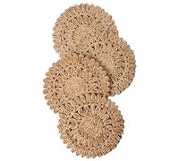 Laquedecraft 13.8" Set of 4 Round Corn Husk Placemats | Boho Woven Rattan Table Mats | Farmhouse Wicker Spring Plate Chargers Like Water Hyacinth, Seagrass for Wedding, Party, Christmas, Events