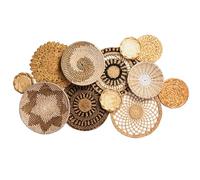 Laquedecraft Set 12 Boho Wicker Rattan Plate Basket Set For Décor Hanging Wall | Large Woven Farmhouse Rustic Bohemian Art Baket Hangings For Decorative Home, Bedroom, Living Room, Kitchen, Bathroom