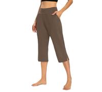 Laquieio Womens Capri Trousers Warehouse Ladies Black Soft 3/4 Length Cropped Pants High Waist Stretch Pull on Bottoms Summer Golf Chino Joggers Leggings with Pockets Elegant Trouser Office Business
