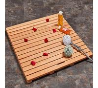Lar Non-Slip Teak Shower Floor Mat with Drain Hole - Square Wooden Bath Mat for Spa Bathroom & Outdoor Decor (35.4x37.4in) - ry Indoor/Outdoor Use