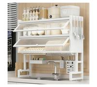 Lar Over The Sink Dish Drying Rack with Dustproof CoverSpacious Kitchen nizer for Efficient Dish (White 85x28x98cm)