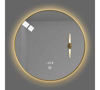 Lar Round Illuminated Bathroom Mirror, Anti-Fog & Expon-Proof, IP44 Waterproof, Dual Warm/White Light, Modern Metal e, Perfect for Shaving & Makeup