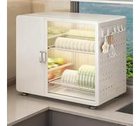 Lar Two-Tier Metal Dish Drying Rack with Lid - Over Sink Kitchen nizer, Space-Saving Drying Cabinet with Magnetic Door, White h for Easy Use