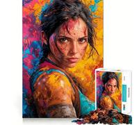 Lara Corft with Paint Splatter Jigsaw Puzzles for Adults 1000 Pieces Recall Enhancer Creative Play Pattern Build Birthday Gift (38x26cm)