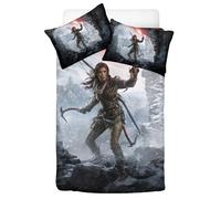 Lara Croft Single Bed Linen Children's Duvet Cover 135 x 200 cm with 2 Pillowcases Soft Microfibre Bedding Sets with Zip Annual Bedroom Decoration Gifts (Game Fans)