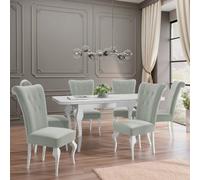 Lara Extendable Dining Table Set With 6 St63 Dining Chairs Mdf Hdf Chipboard Wood 140 To 180 Cm White And Light Grey