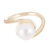 Lara Pearl Button Pearl & White Topaz Bypass Ring Sterling Silver BLACK RHODIUM PLATED SIZE K