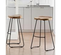 'Lara' Set of Two Saddle Seat Kitchen & Breakfast Bar Stools: Handmade Armless Wood Bar Stool with Black Legs for Dining Room MH London Natural One Size