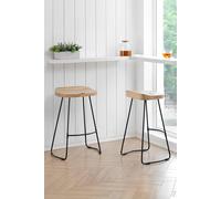'Lara' Set of Two Saddle Seat Kitchen & Breakfast Counter Bar Stools: Handmade Armless Wood Counter Bar Stool with Black Legs for Dining Room MH London Natural One Size