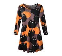 LARACE 3/4 Sleeve Plus Size Tunic Tops for Women Casual Fall Shirts Blouse, Halloween Pumpkin Cat, 3X