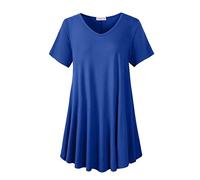 LARACE Casual Tops for Womens Summer Clothes Loose Fit Short Sleeve Shirts Flowy V Neck Tunic Plus Size Blouse, Royal Blue, Large