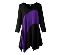 LARACE Color Block 3/4 Sleeves Tops for Women Plus Size Tunic V-Neck Flattering Handkerchief Tee Shirt - Black - 2X