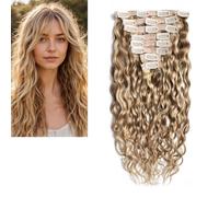 Larafona 9A Human Hair Clip In Extensions Curly, Real Remy Hair Extensions, Natural Wave Style Blonde Hair Highlights with Brown P8/613# 16inch/40cm