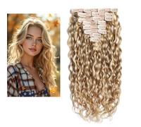 Larafona 9A Human Hair Clip In Extensions Curly, Real Remy Hair Extensions, Natural Wave Style Blonde Hair Highlights P27/613# 22inch/55cm