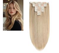 Larafona 9A Real Human Hair Clip In Extensions Honey Blonde, 100% Remy Seamless Hair Pieces Double Weft 8pcs, Silky Straight Color 27# 24inch/60cm
