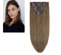Larafona 9A Real Human Hair Extensions Clip in, Medium Brown Full Head 8pcs Hair Weft Silky Straight 120g/set Color 4# 18inch/45cm
