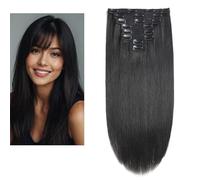 Larafona Clip in Extensions 9A Real Human Hair Natural Black, 100% Remy Full Head 8pcs Weft with Clips Silky Straight 20inch/50cm