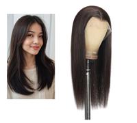 Larafona Dark Brown 2# Hair Wig Silky Straight Human Hair Lace Front Wig 100% Real Natural Hairline Pre Plucked 16inch/40cm